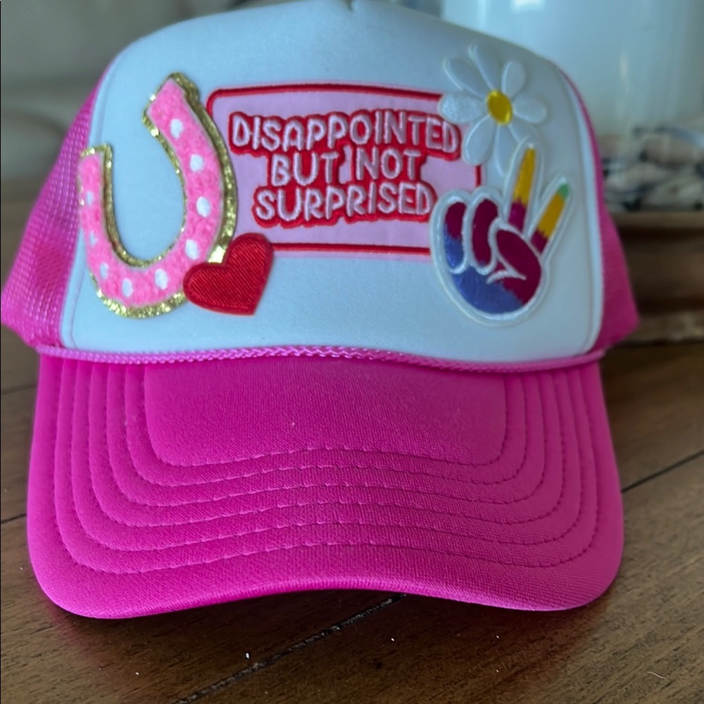 Pink and White Trucker Hat with Fun Patches